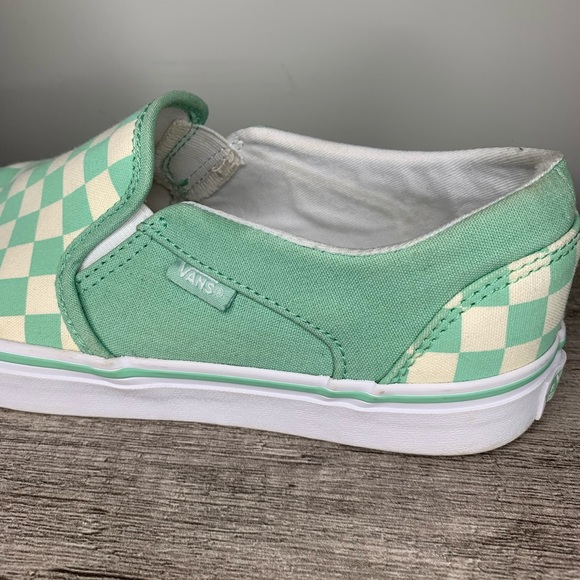 Vans Women’s Asher Green White Check Slip Ons - Picture 5 of 8